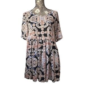 Passion Fusion Women's Small Multitone Bohemian Short Sleeves Mini Dress/Tunic